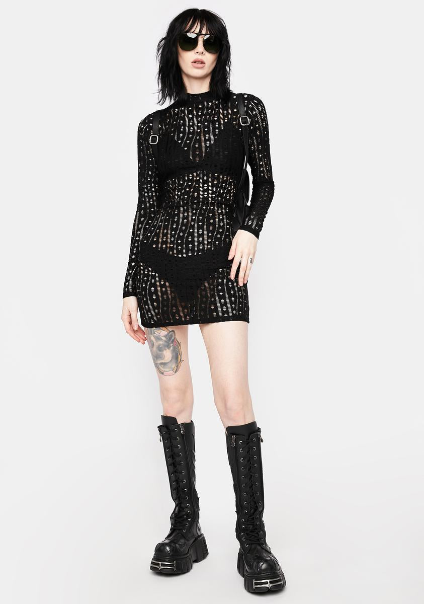 Edikted Long Sleeve Textured Mini Dress - Black – Dolls Kill