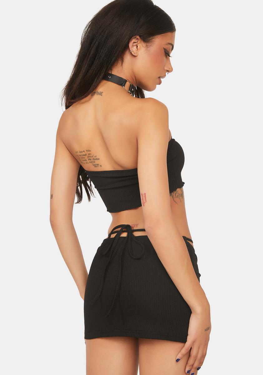 Rhinestone Heart Mini Skirt Tube Top Set Black Dolls Kill