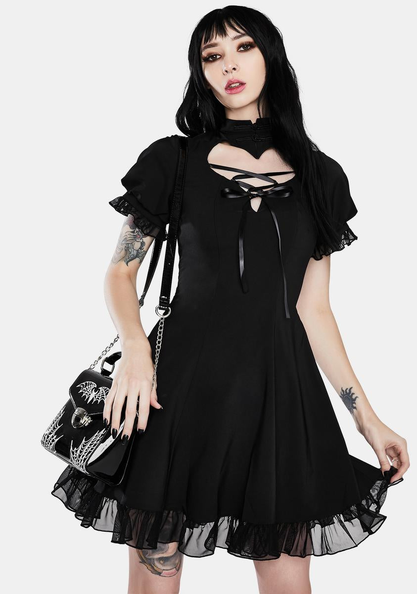Dark In Love Gothic Lolita Hearted Lace Up Mini Dress – Dolls Kill