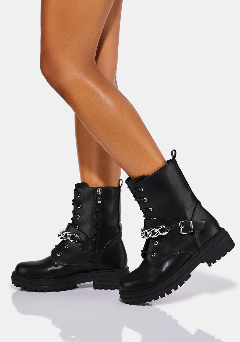 Lace Up Chunky Chain Zip Up Ankle Boots - Black – Dolls Kill
