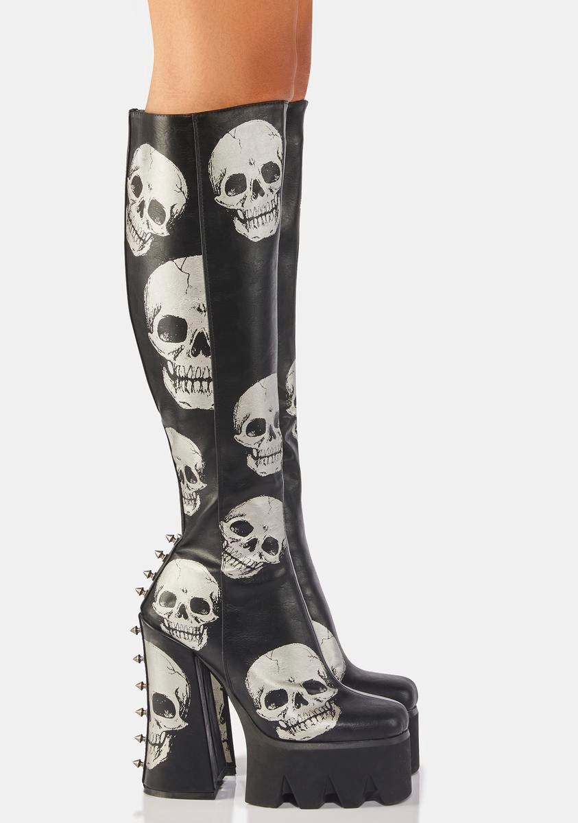 Lamoda Skull Knee High Boots - Black – Dolls Kill