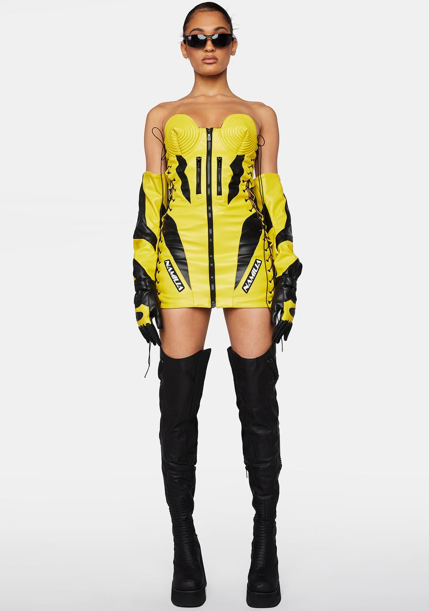Namilia Vegan Leather Cone Mini Dress