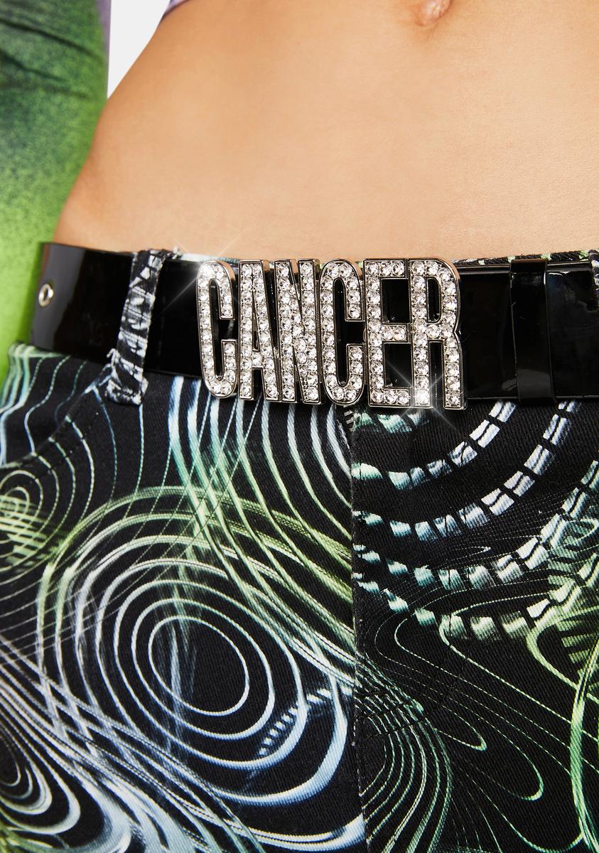 Cancer Rhinestone Vegan Leather Belt - Black