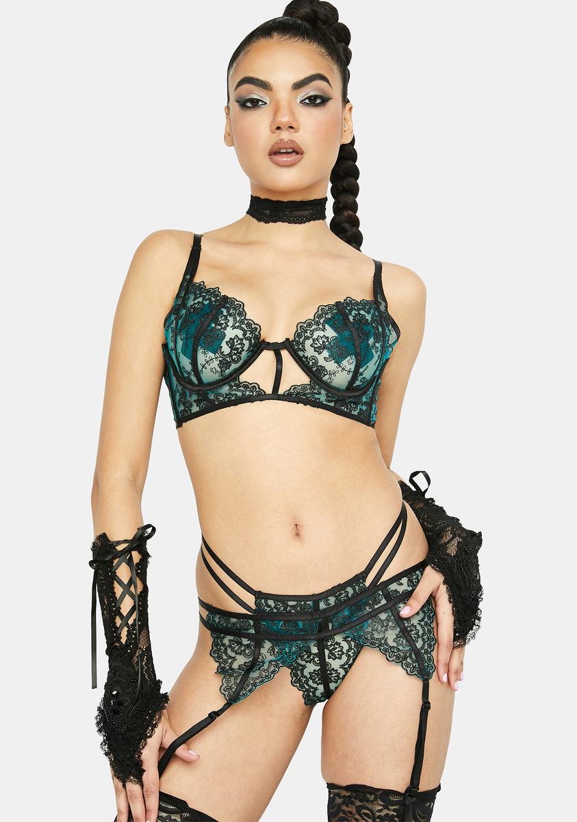 Lace Bra Garter Lingerie Set - Green Black Dolls Kill Lace Bra Garter Lingerie Set - Green Black Dolls Kill