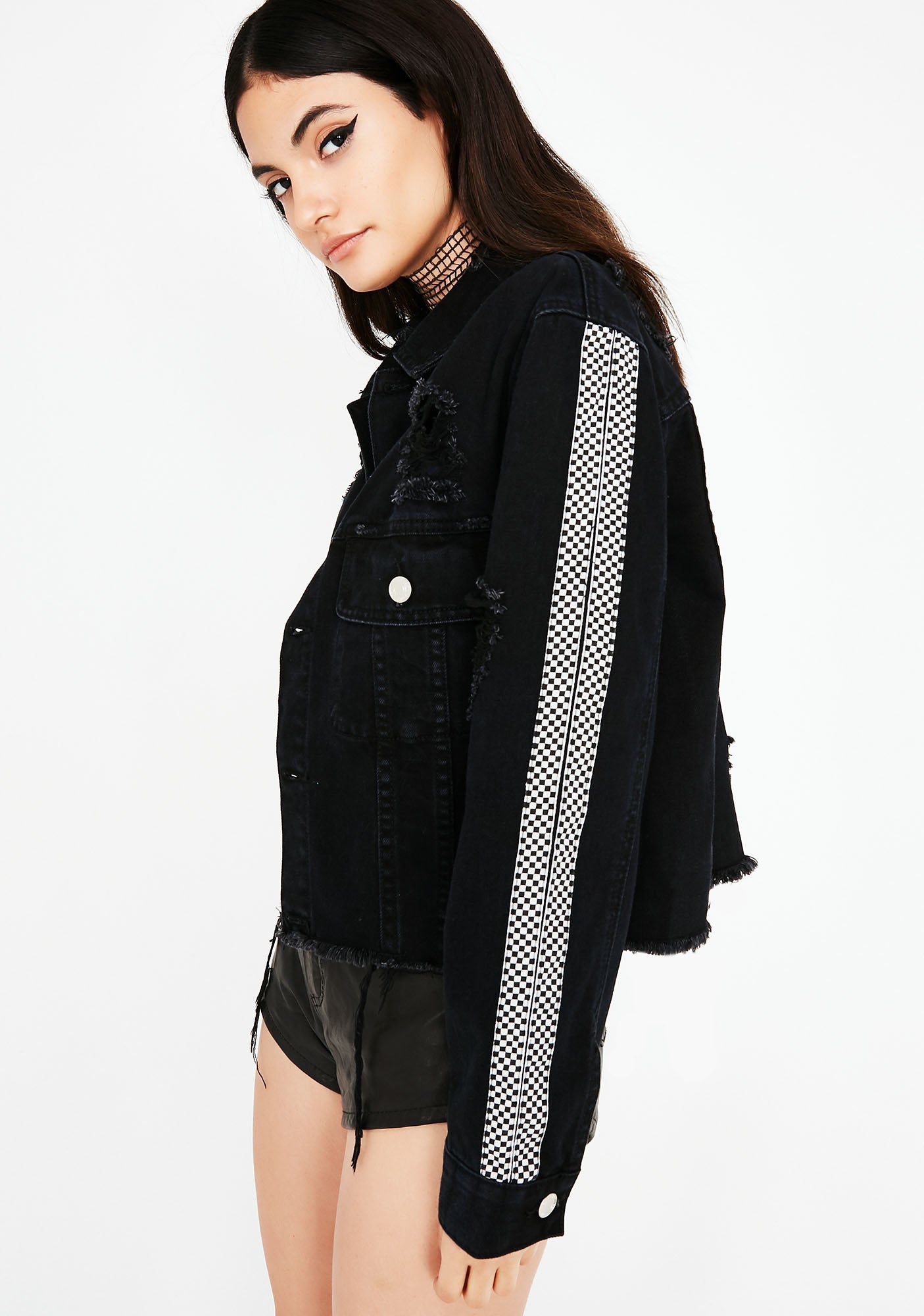 Black Distressed Checkered Jacket – Dolls Kill