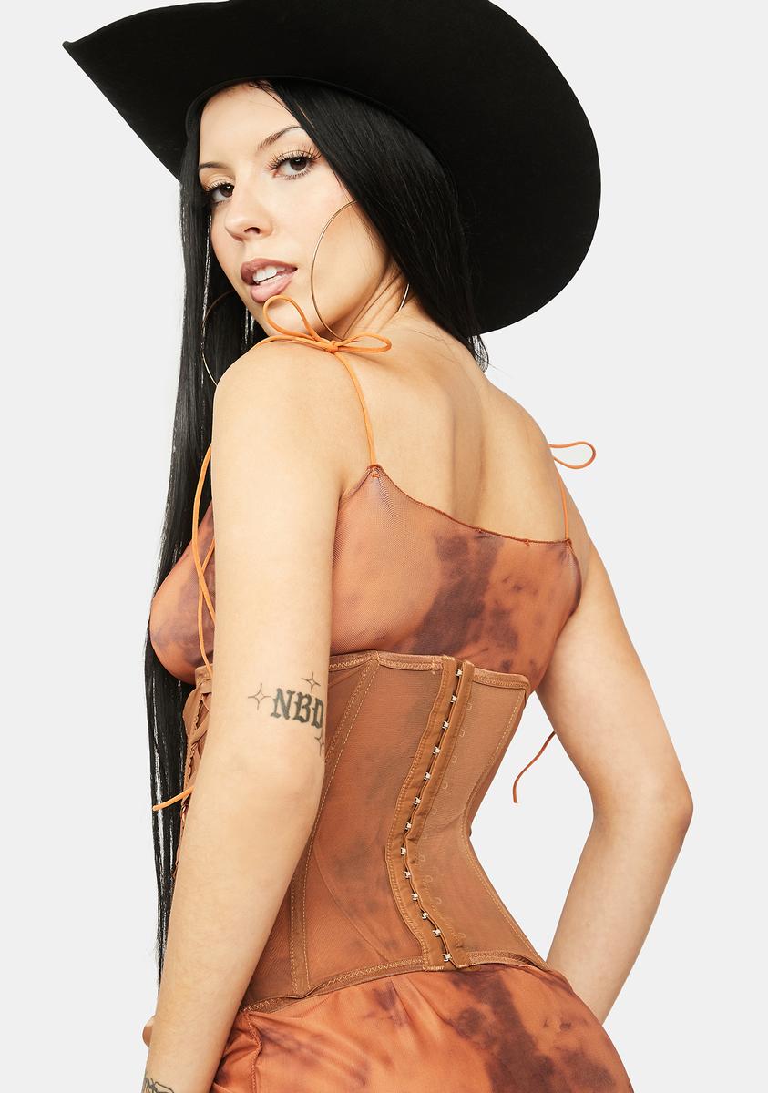 Sheer Lace Up Mesh Corset Top Brown – Dolls Kill