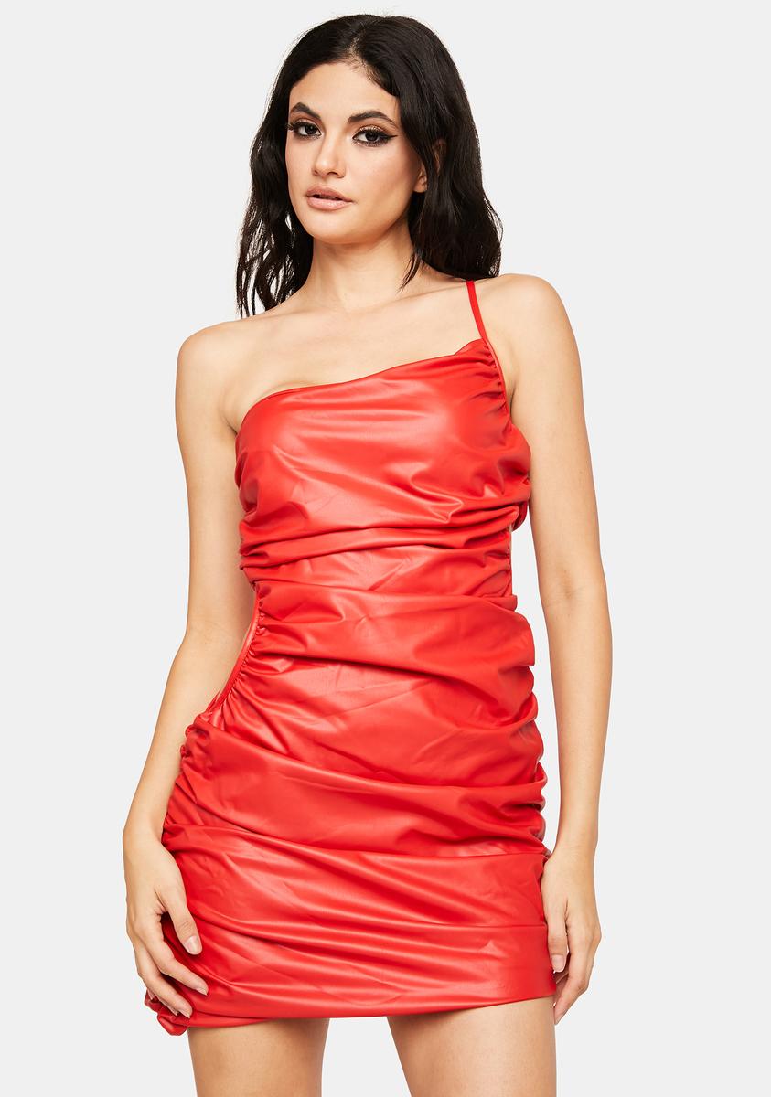 Jagger & Stone Ruched Vegan Leather Mini Dress - Red – Dolls Kill