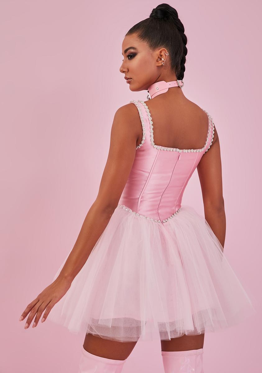 Sugar Thrillz Tutu Mini Dress Sleeveless Corset Tulle Rhinestone