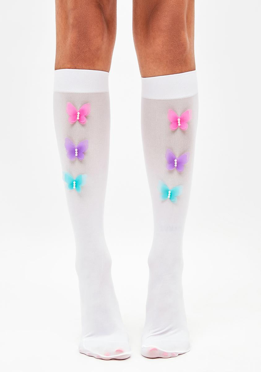 Knee High Socks With 3D Butterflies - White – Dolls Kill