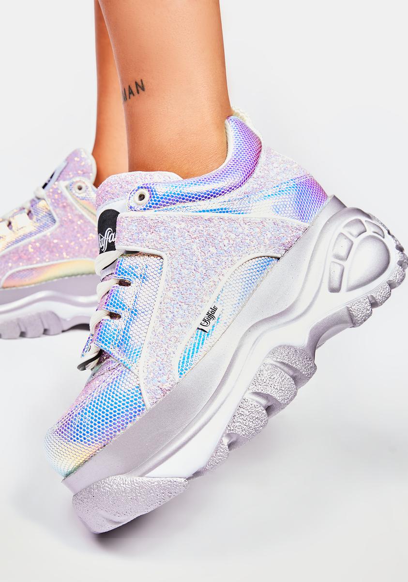 Buffalo London Holographic Glitter Leather Platform Sneakers