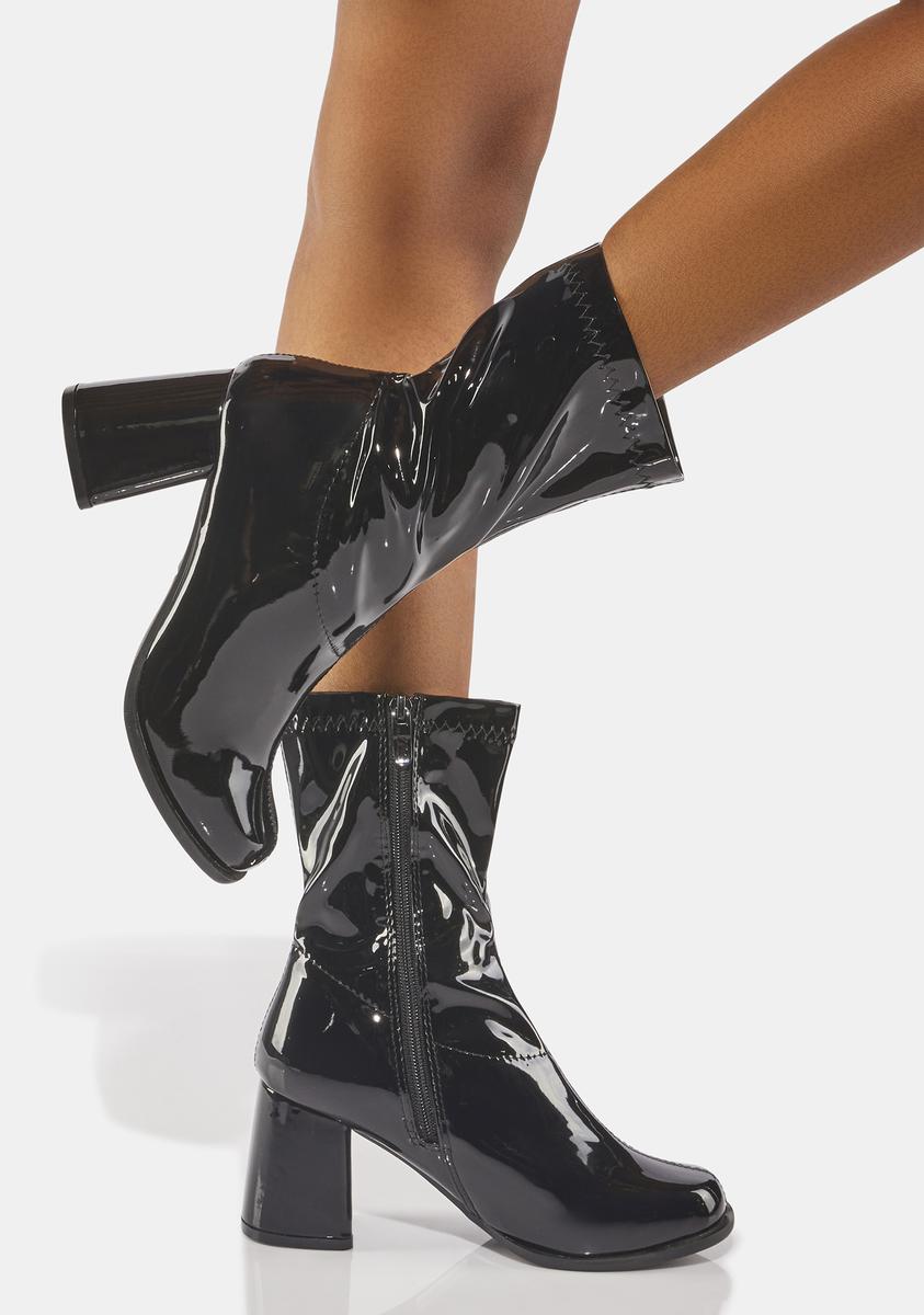 Ellie Shoes Black Patent Short Gogo Boots – Dolls Kill