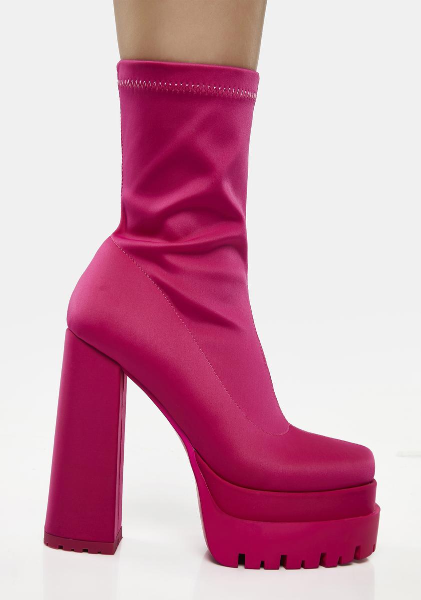 AZALEA WANG Double Stacked Platform Heel Boots - Pink – Dolls Kill