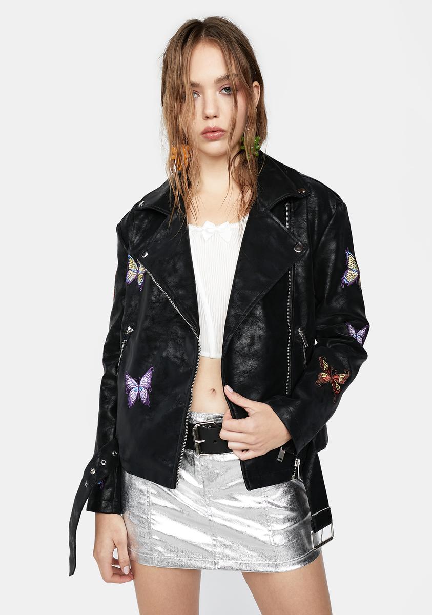 Delia's Embroidered Butterfly Moto Jacket - Black – Dolls Kill