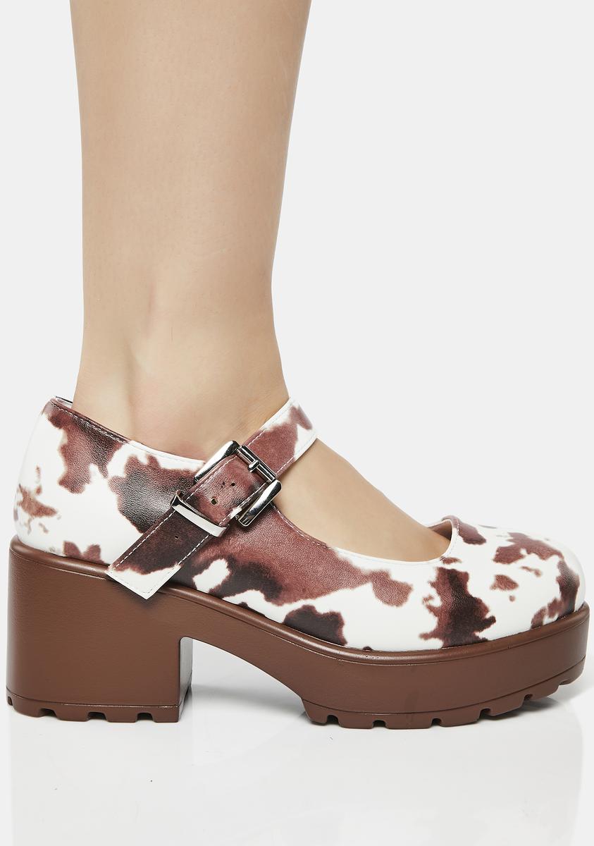 Koi Footwear Cow Print Buckle Mary Janes Brown Dolls Kill
