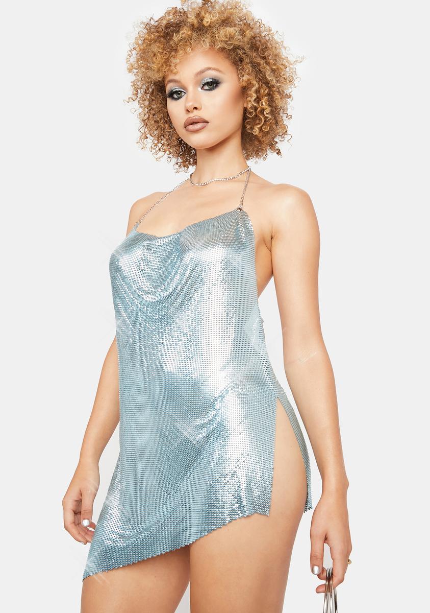 Poster Grl Chainmail Backless Split Hem Mini Dress