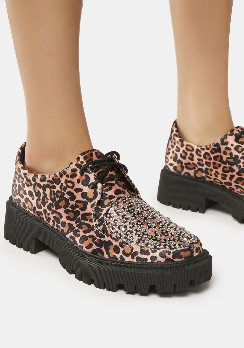 Leopard Print Rhinestone Oxfords Multi Dolls Kill