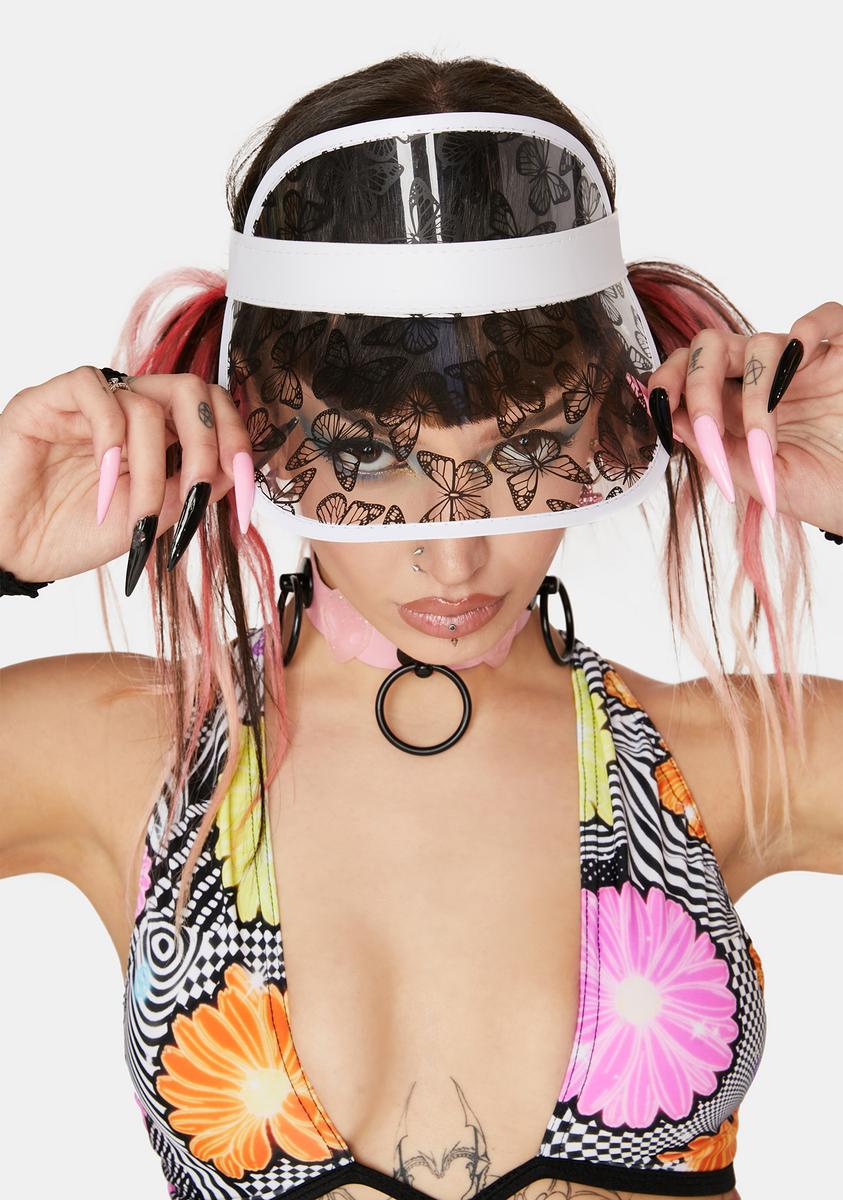 Butterfly Print Clear Visor - White/Black – Dolls Kill