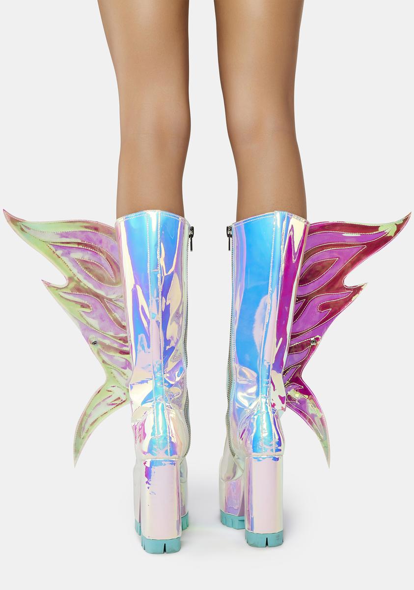 Club Exx Iridescent Fairy Wing Platform Boots Blue – Dolls Kill