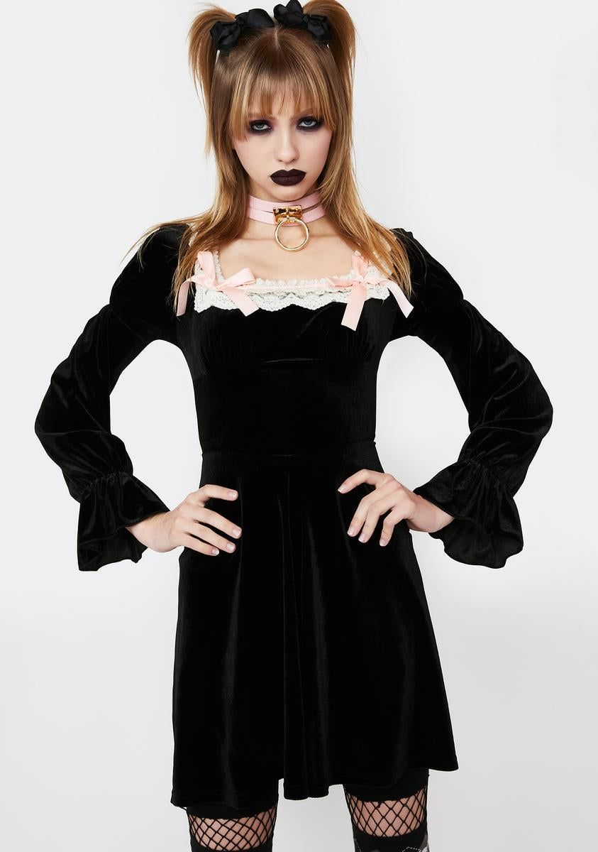 Dark In Love Black Mini Dress With Ruffles And Bows – Dolls Kill