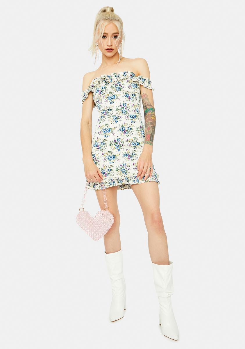 knee length dresses for ladies Mint Off-Shoulder Floral Ruffle Mini Dress main image 1