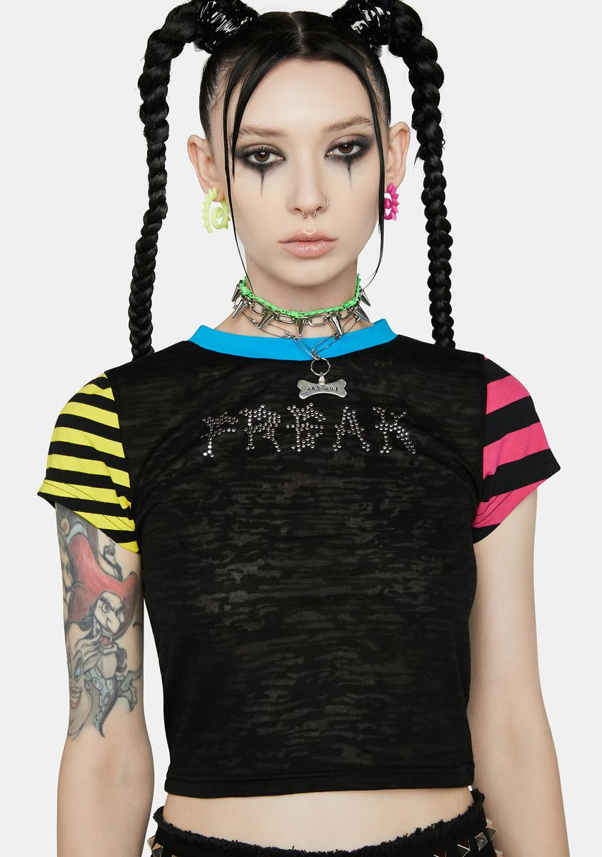 Current Mood Contrast Colored Striped Freak Stud Tee - Multi – Dolls Kill