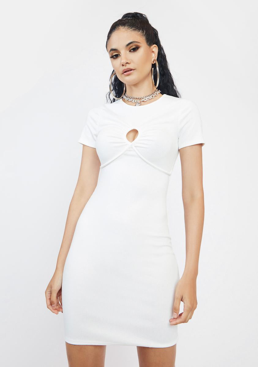 Front Keyhole Cutout Ruched Mini Dress - White – Dolls Kill