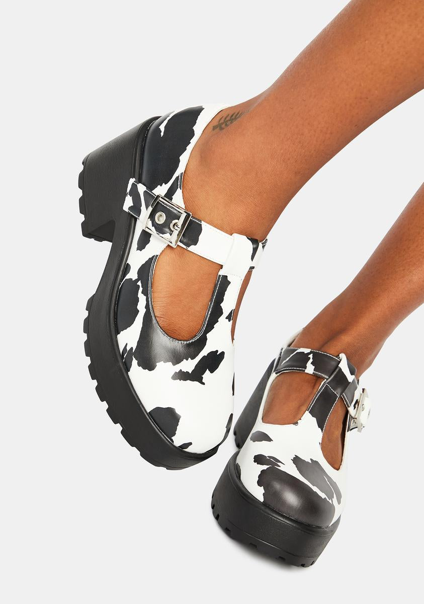 Koi Footwear Nettie Cow Print Mary Janes â Dolls Kill