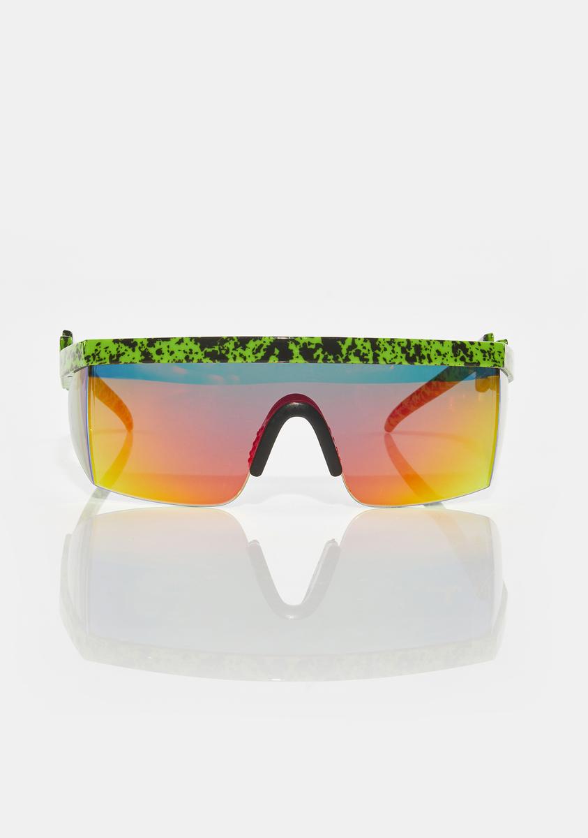 SOLGIR Joy 9120 DESIGNER Style One-Piece Shield Sunglasses Green Marble