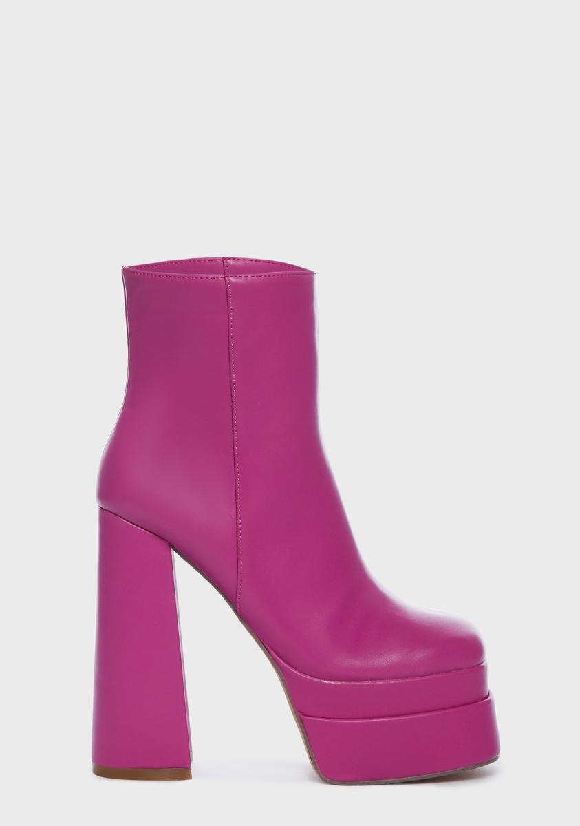 Vegan Leather Zip Up Ankle Platform Boots - Pink – Dolls Kill