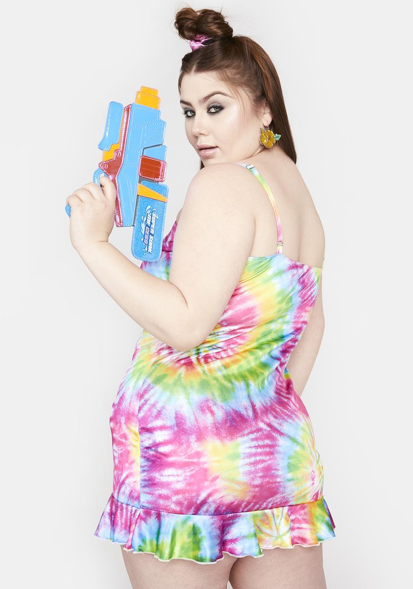 Club Exx Plus Size Tie Dye Keyhole Frilly Trim Mini Dress Rainbow – Dolls Kill