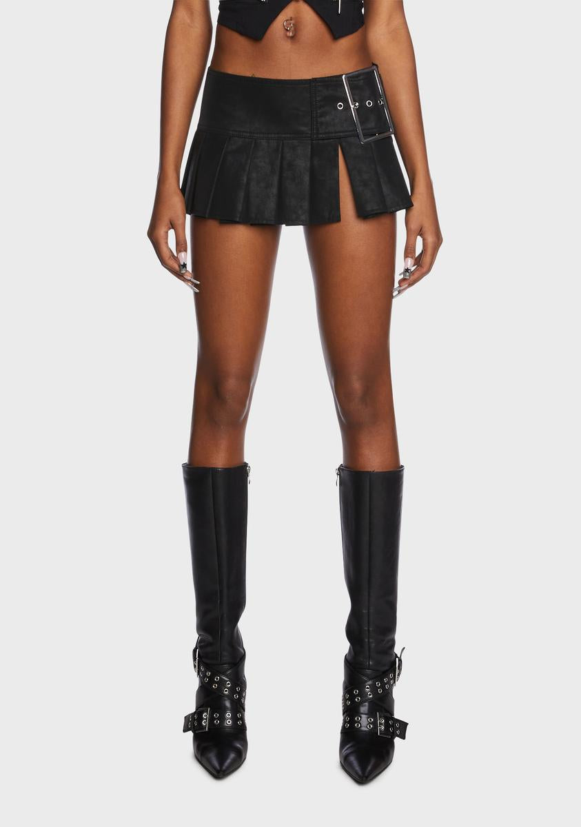 Black Faux Leather Cut Out Buckle Mini Skirt
