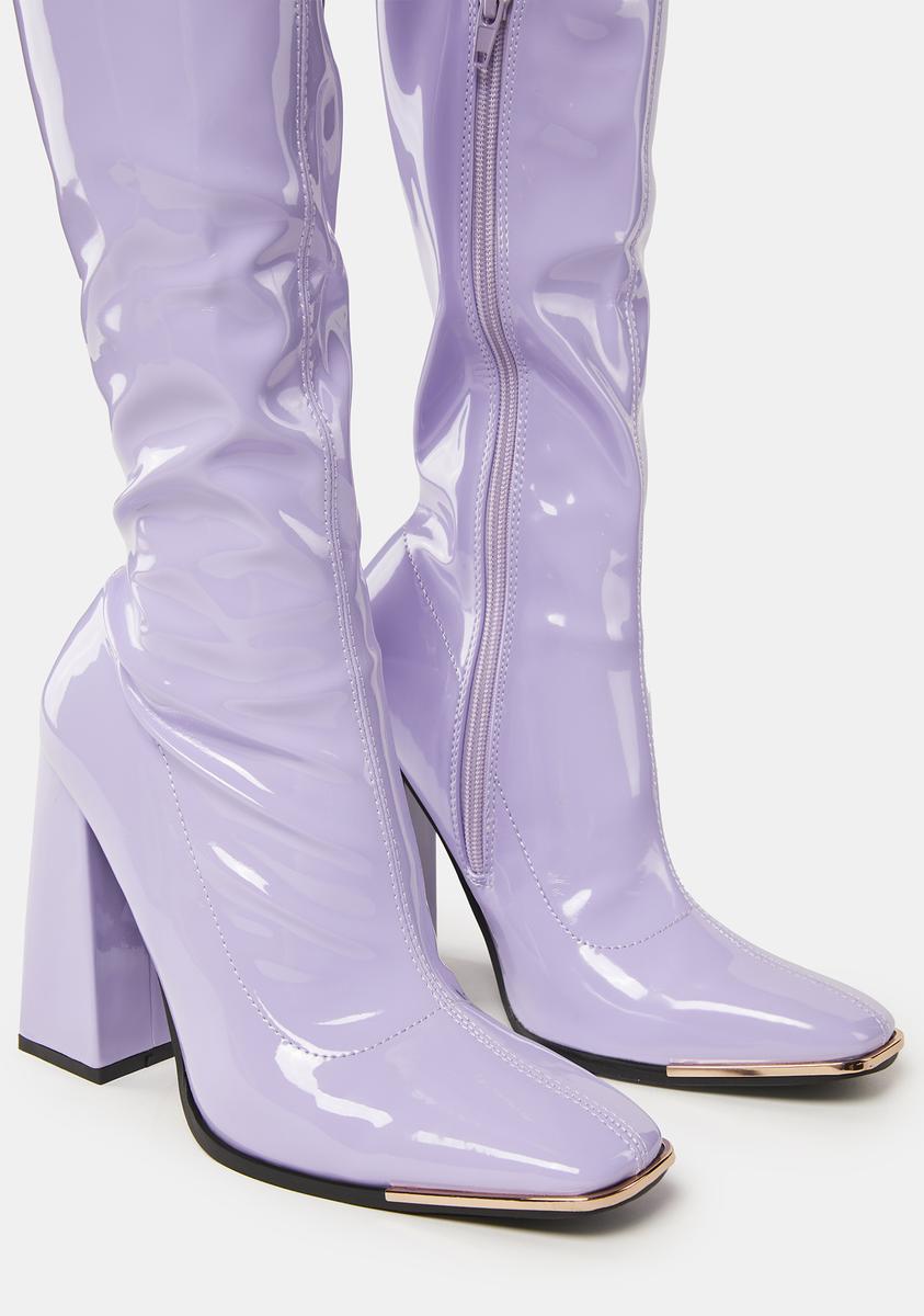 Public Desire Knee-High Hardware Boots - Lilac Patent – Dolls Kill