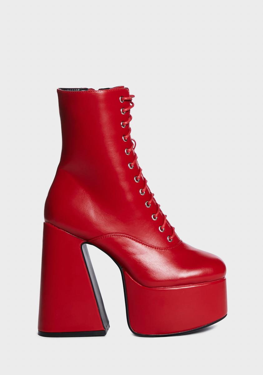 Lamoda Vegan Leather Platform Ankle Boots - Red – Dolls Kill