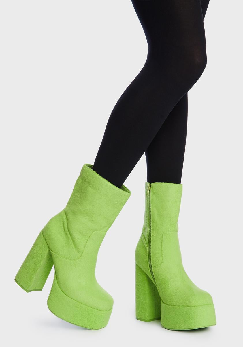 Koi Footwear Teletubbies Fuzzy Velour Platform Boots - Green