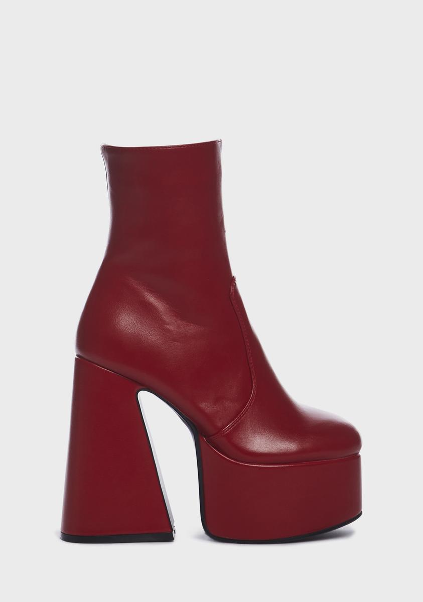 Lamoda Vegan Leather Platform Ankle Boots - Red – Dolls Kill