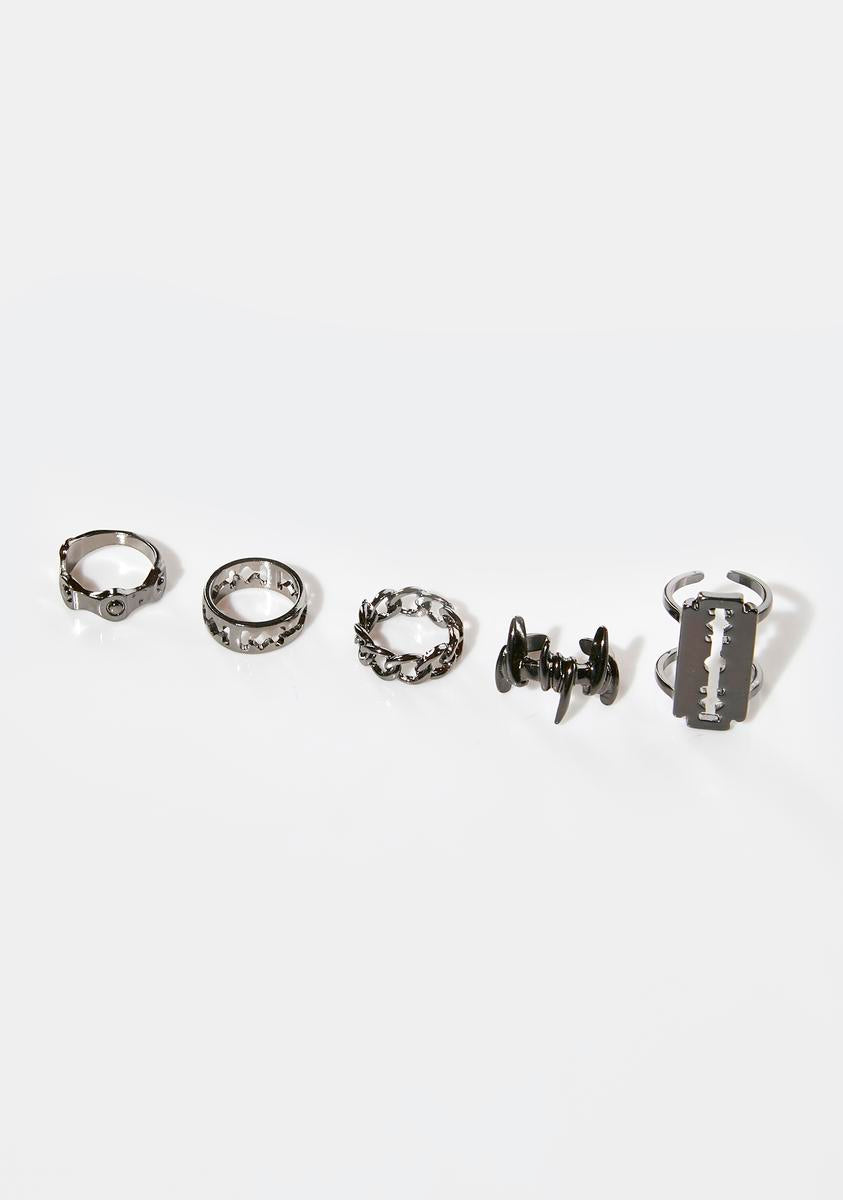 Barbed Wire Razor Blade Five Pack Ring Set - Silver – Dolls Kill
