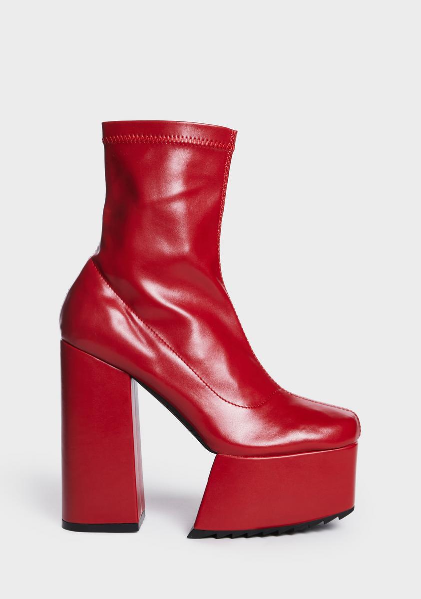 Lamoda Platform Heel Ankle Boots - Red – Dolls Kill