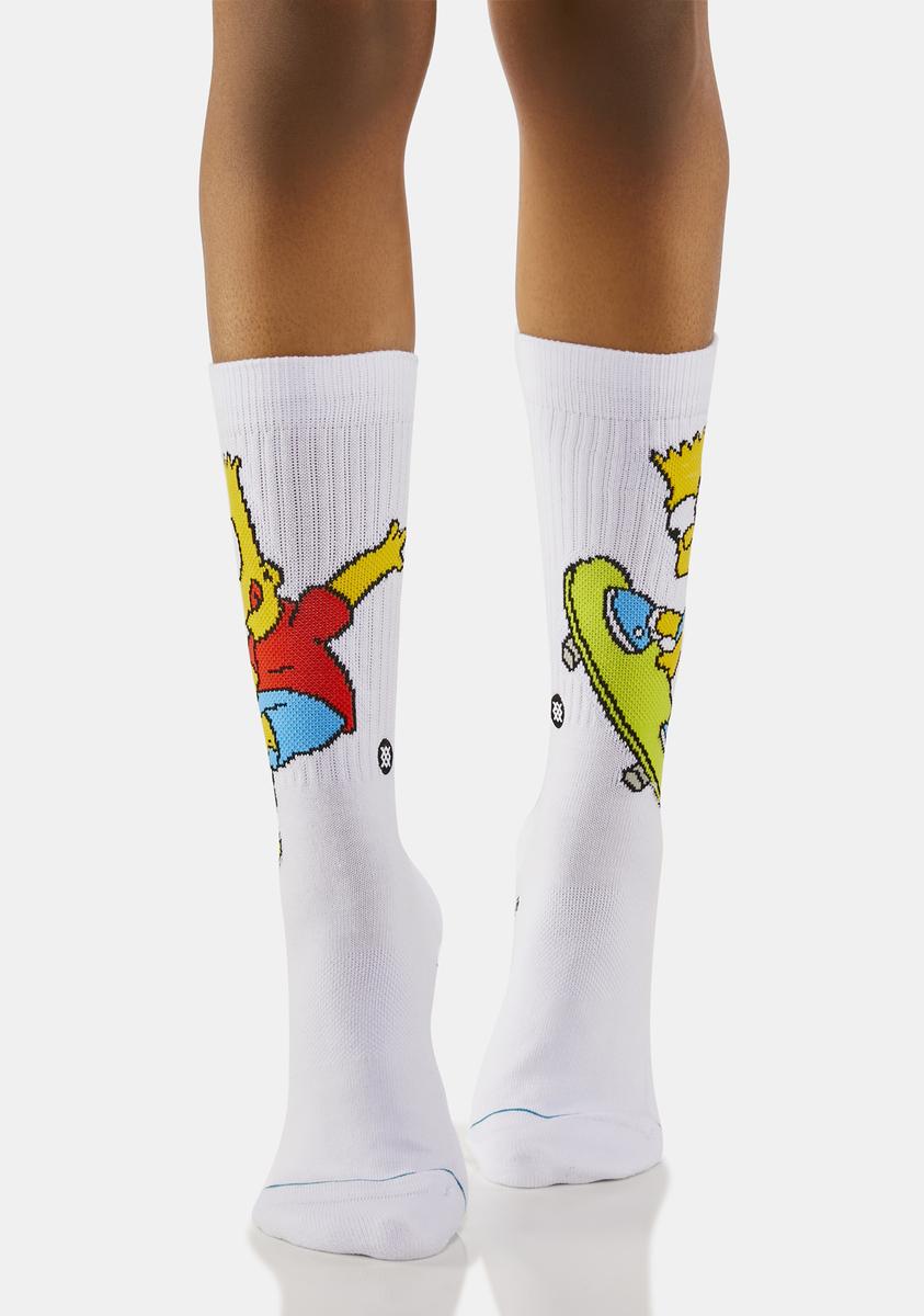 Stance Bart Simpson Skating Graphic Crew Socks - White – Dolls Kill