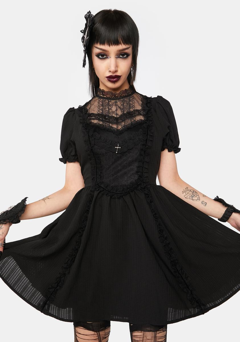 Puff Sleeve Mini Dress Dark In Love,Specials : American Fashion Style Bags On Sale
