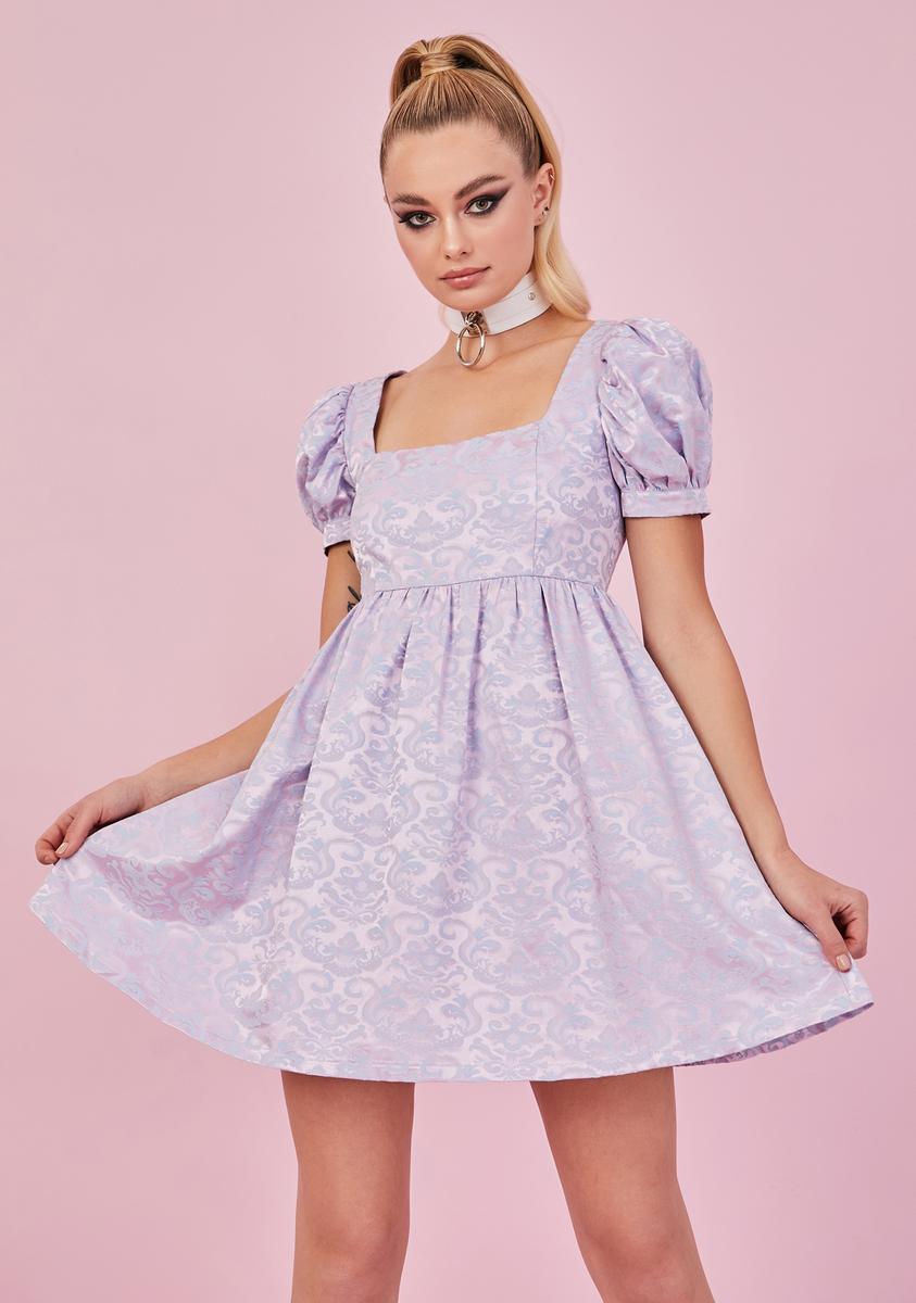 Sugar Thrillz Jacquard Puff Sleeve Babydoll Dress - Blue/Violet