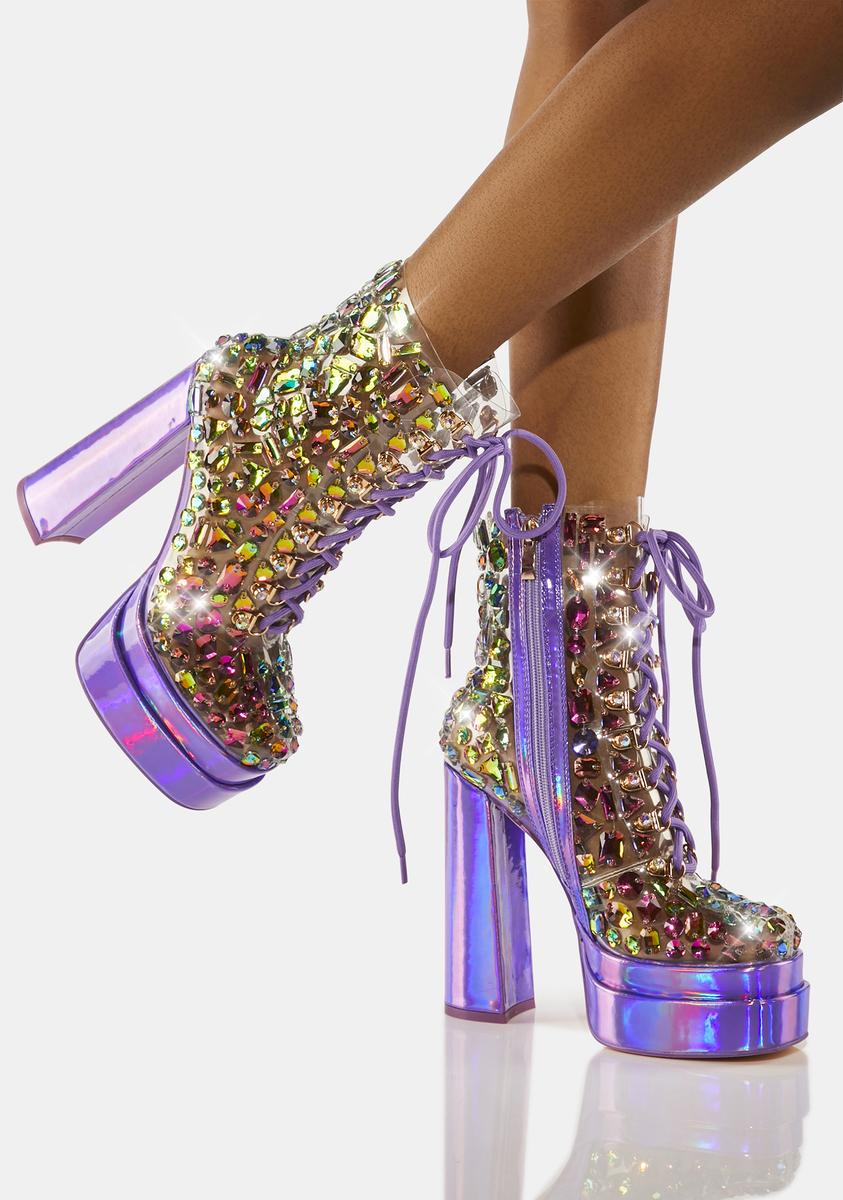 AZALEA WANG Holographic Sparkly Platform Boots - Purple – Dolls Kill