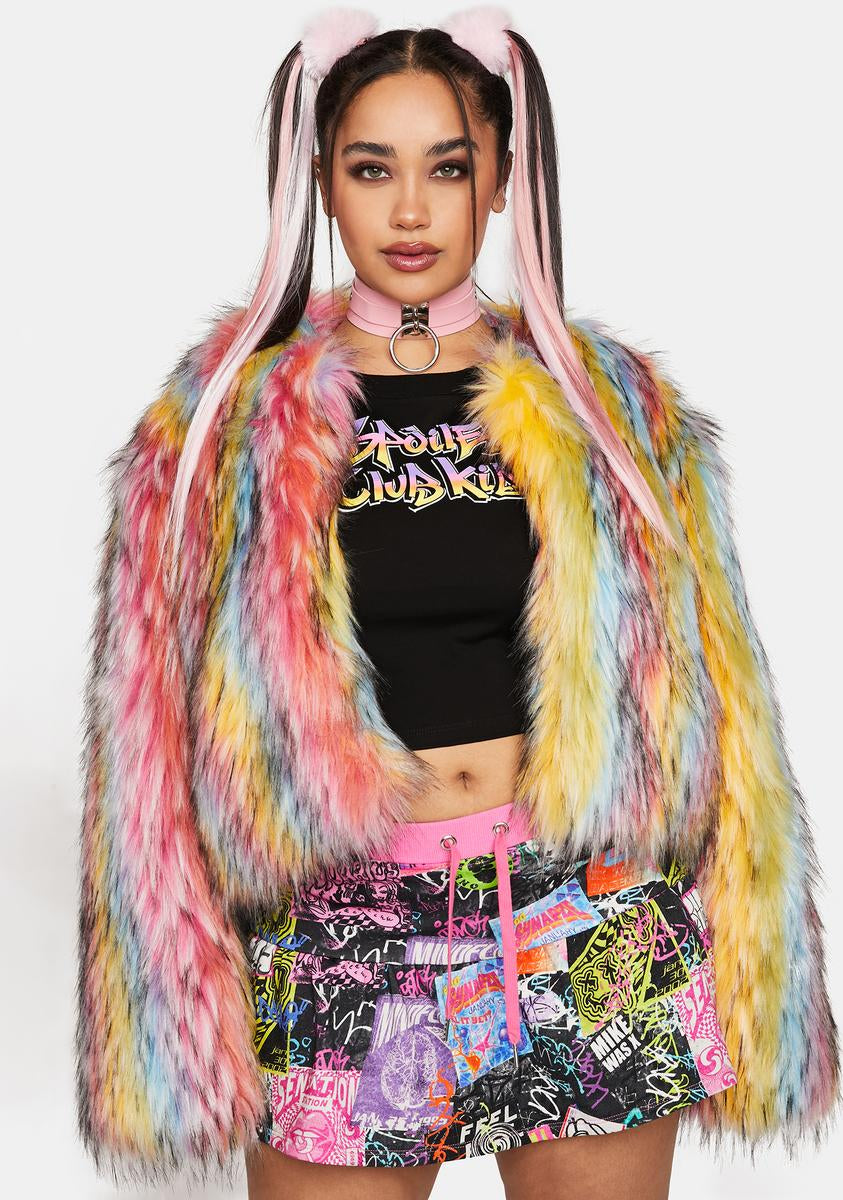 Plus Size Horoscopez Rainbow Faux Fur Crop Jacket – Dolls Kill