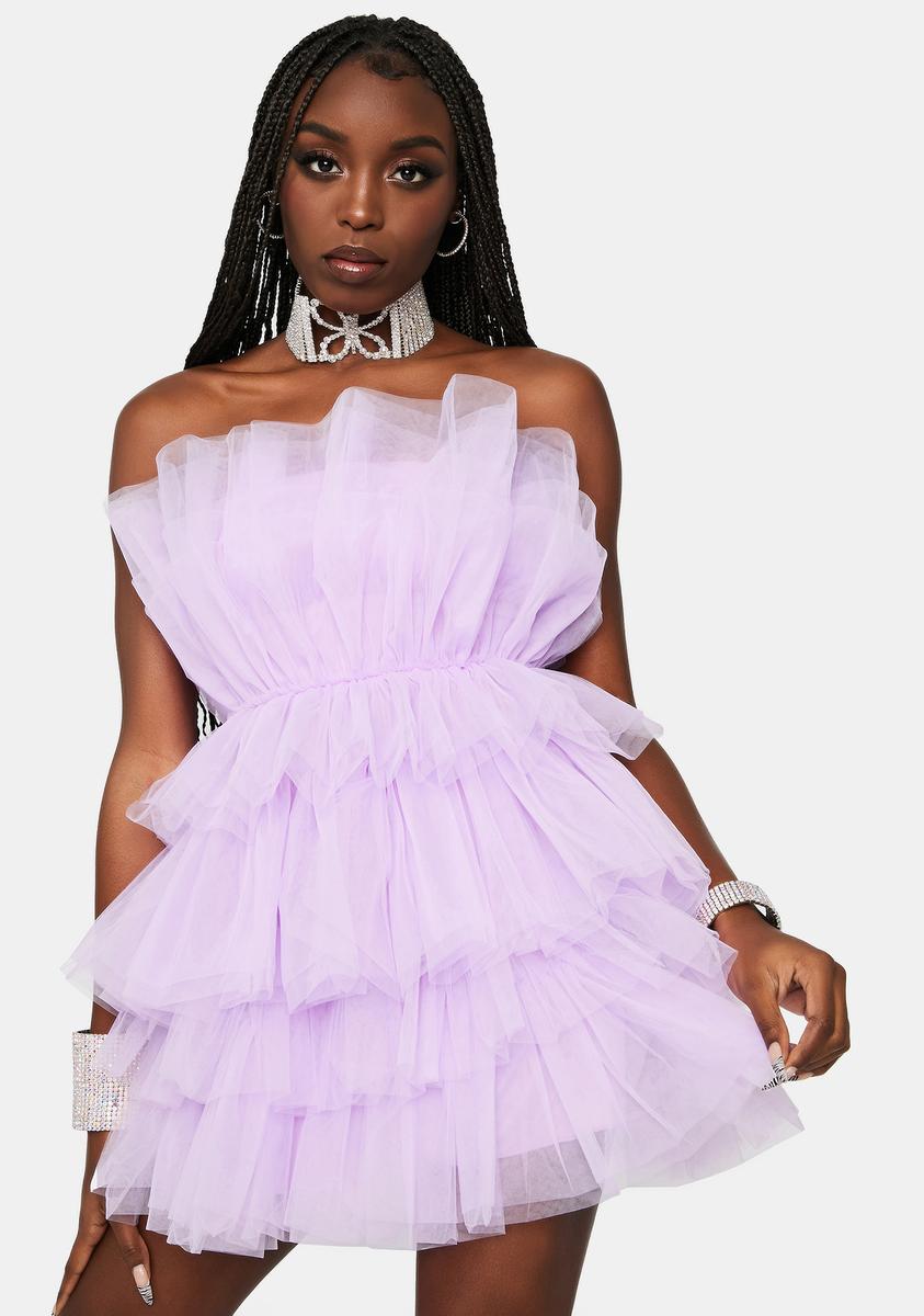 Puff Tulle Strapless Mini Dress - Lavender Purple – Dolls Kill