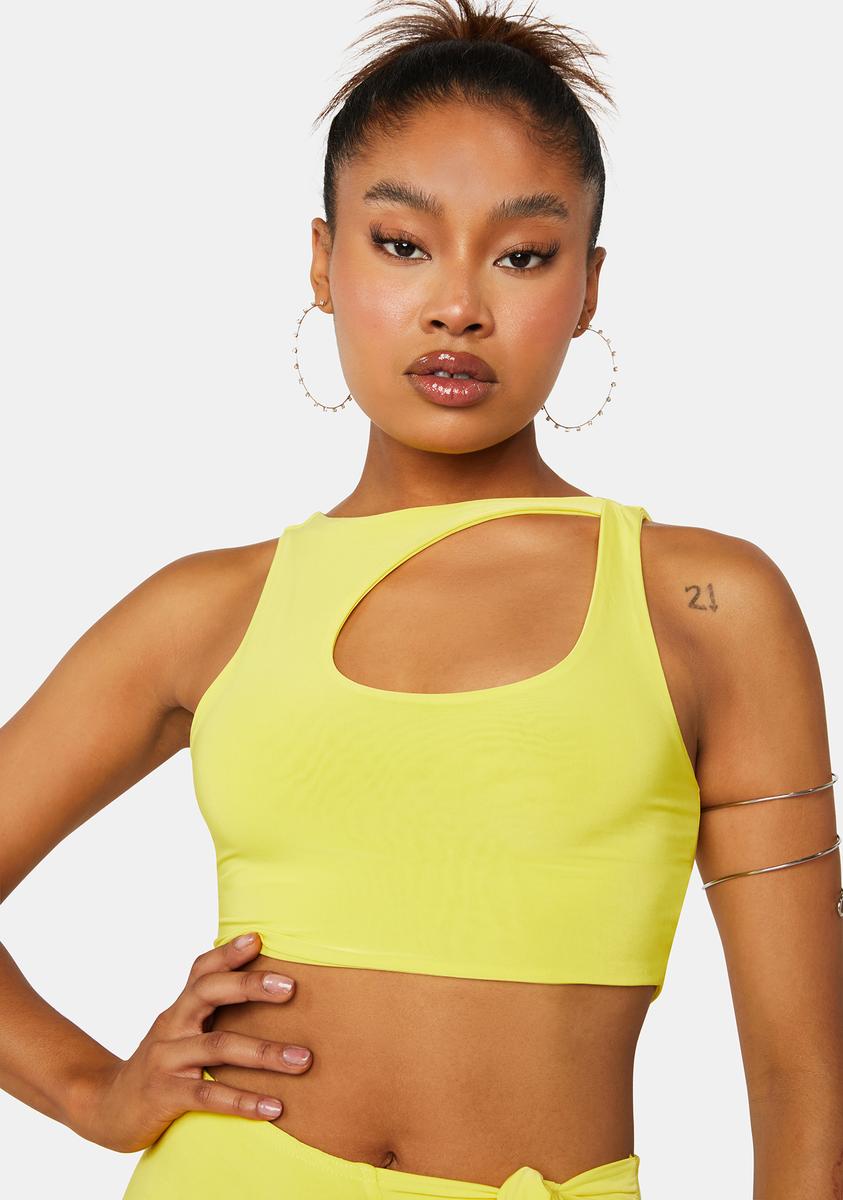 Desire Asymmetrical Cutout Crop Top - Yellow – Dolls Kill