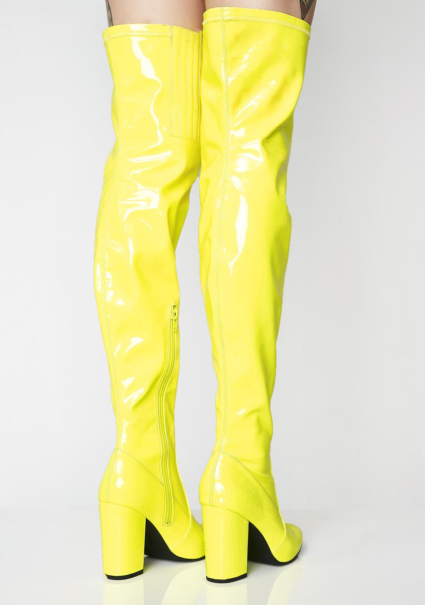 Current Mood Cyber Yellow Thigh High Boot – Dolls Kill