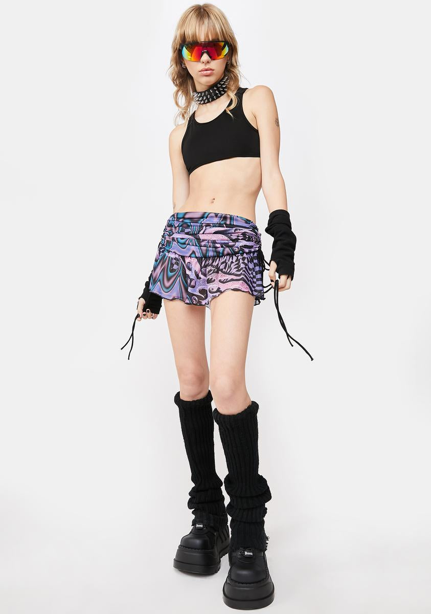 Current Mood Trippy Patchwork Mesh Skirt Purple Multi Dolls Kill