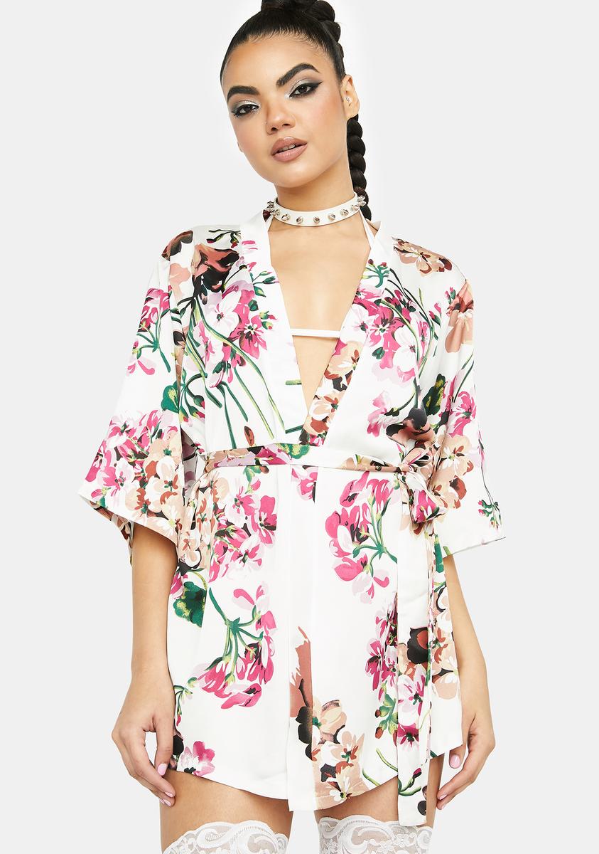 Floral Print Charmeuse Robe - White/Multi – Dolls Kill