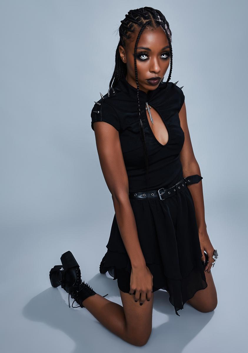 Widow Sword Charm Keyhole Spiked Mini Dress