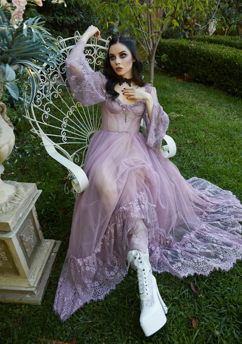 Widow Gothic Lace Bustier Long Sleeve Gown