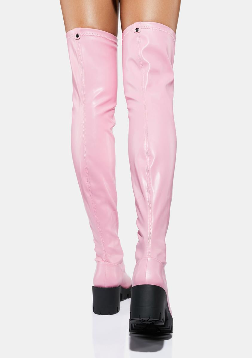 Lemon Drop By Privileged Thigh High Heeled Boots Pink – Dolls Kill